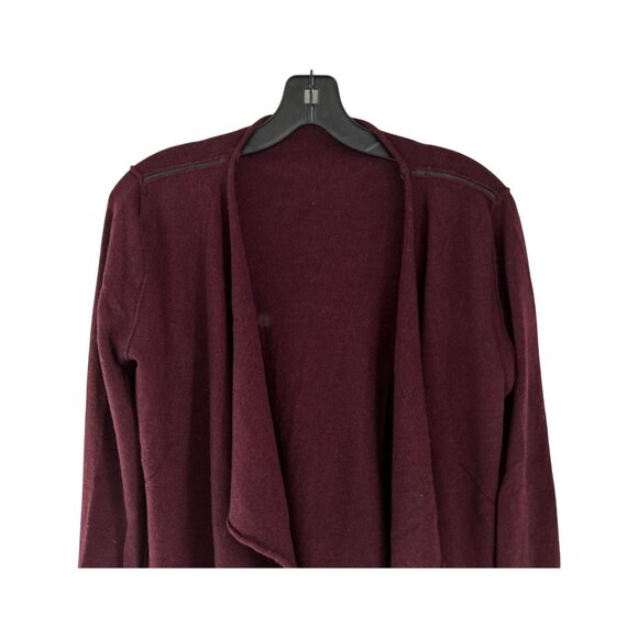 Zadig & Voltaire Wool Cashmere Cardigan Open Front High Low Burgundy Suede Detai - Picture 4 of 7